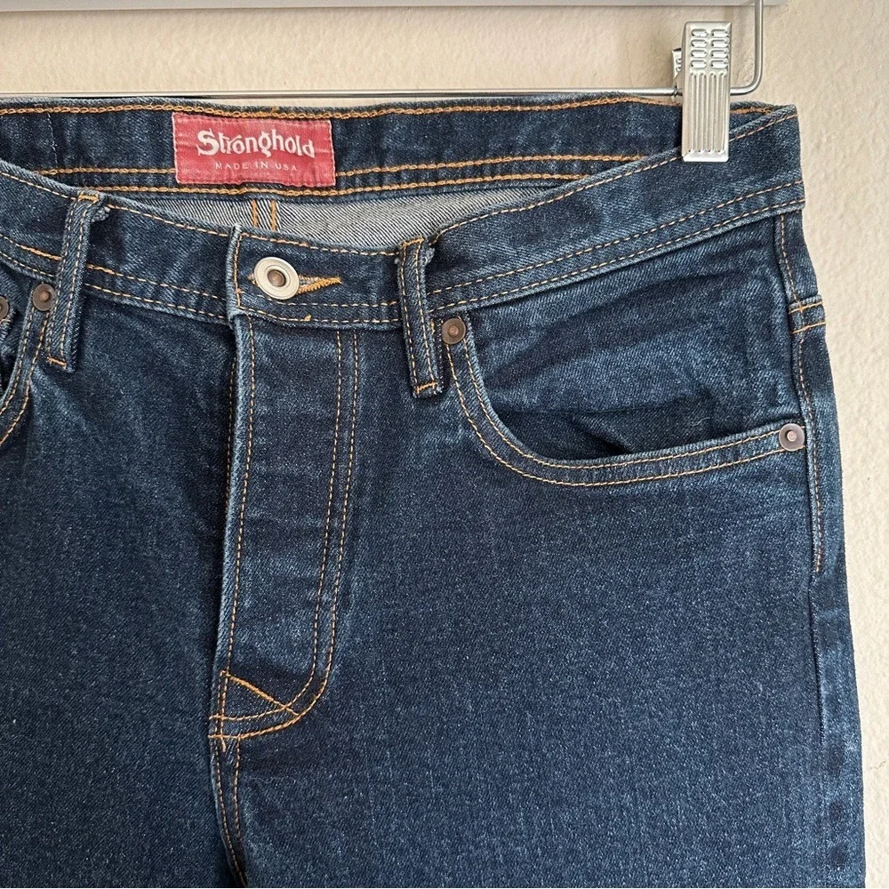 Stronghold Denim Jeans Mens 32 Dark Blue Slim Straight Button‎ Fly Made in USA